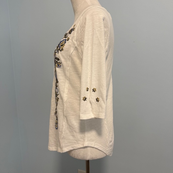 Sundance 3/4 Sleeve Embroidered White Cotton Top Size M - Picture 3 of 9